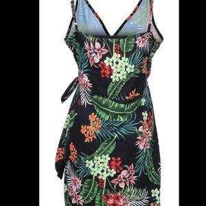 WOMEN'S V NECK SLEEVELESS FLORAL SPAGHETTI STRAP LACE UP DRESS